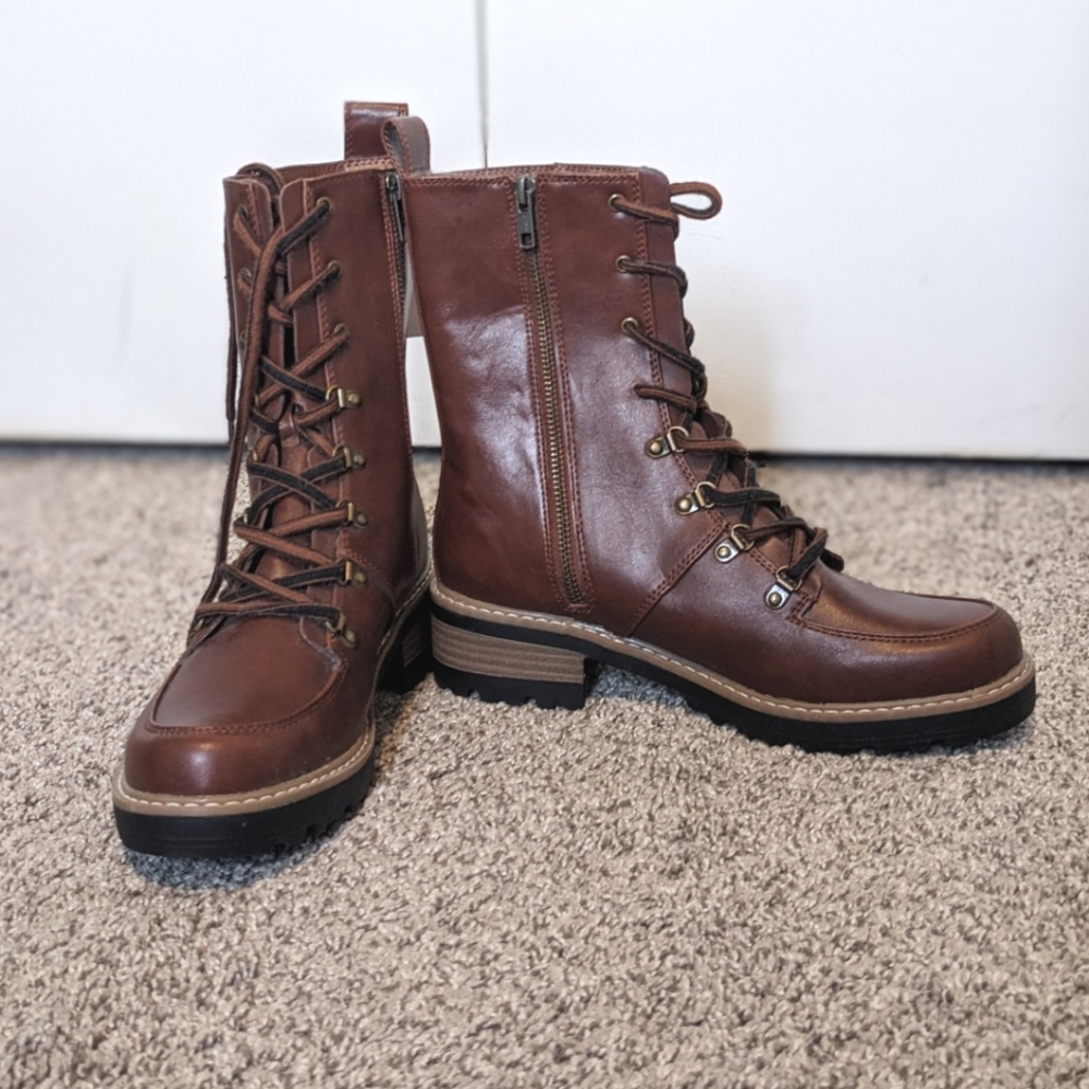 Brown Lace/Zip up Combat Boots Size 8.5